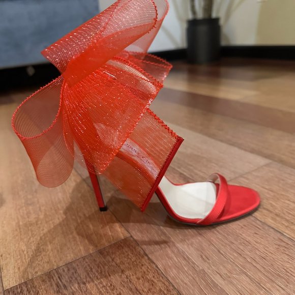 Jimmy Choo Aveline 100 Bow Ankle Strap Sandal Siletto in Red - Size 38.5 / 8 US - Picture 11 of 16